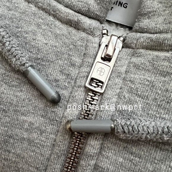 Anine Bing Zane Hoodie Zip Up Sweatshirt Jacket Heather Grey White XXS XS - Picture 8 of 14